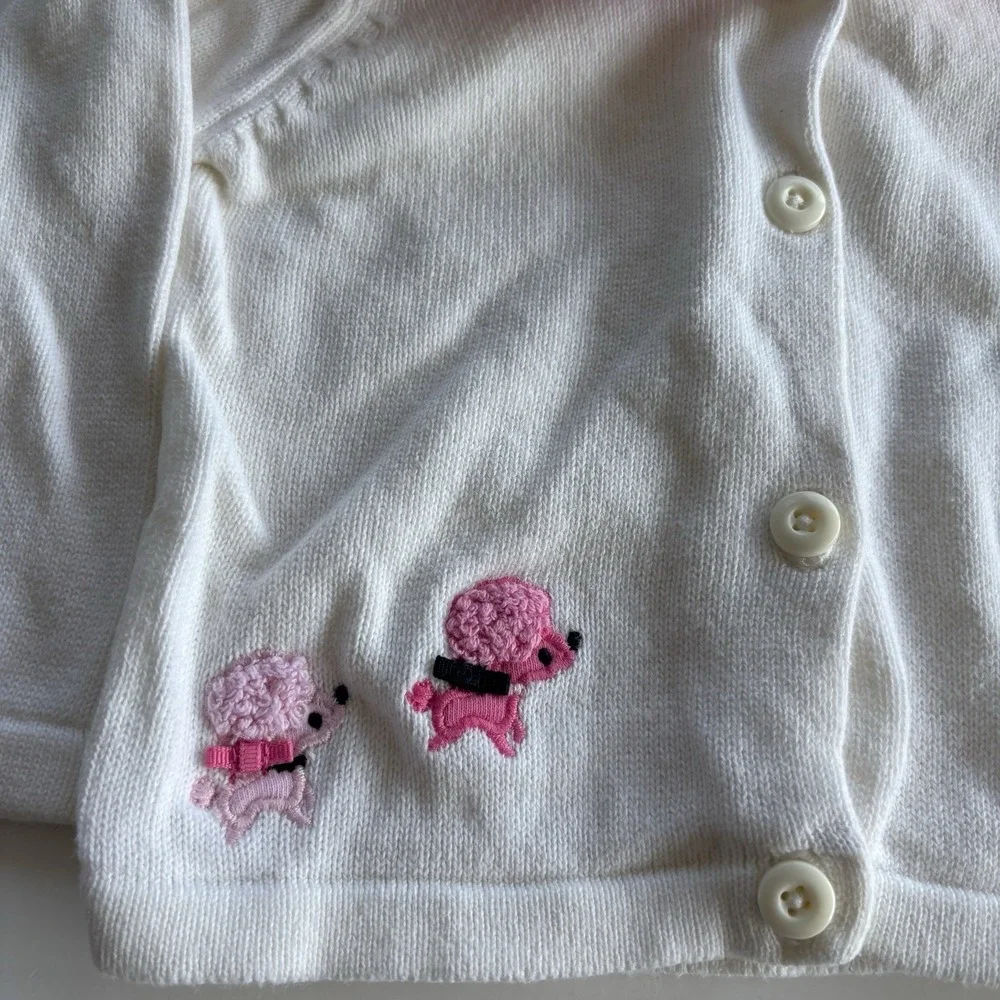 Gymboree Y2K Poodle Cardigan Sweater Girls 12-18 Months Ivory Pink‎ Plush Collar